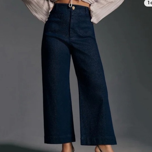 Anthropologie The Colette Maeve Sparkle Denim Cropped Wide Leg Jeans Size 32 - Picture 1 of 6
